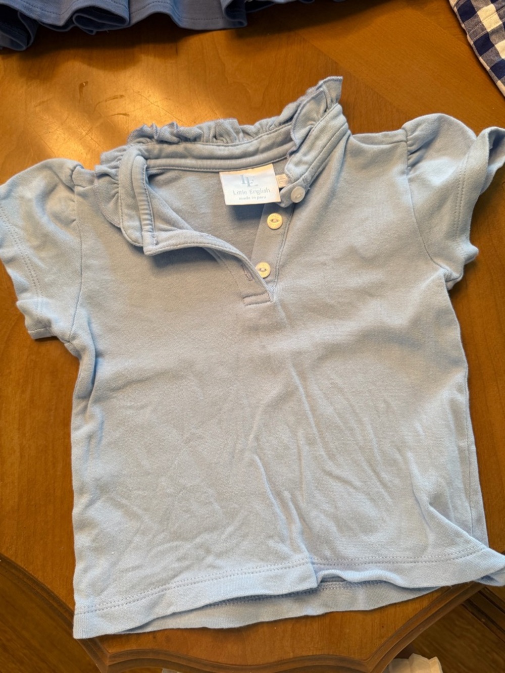 Little English Light Blue Polo Top with Ruffle Collar